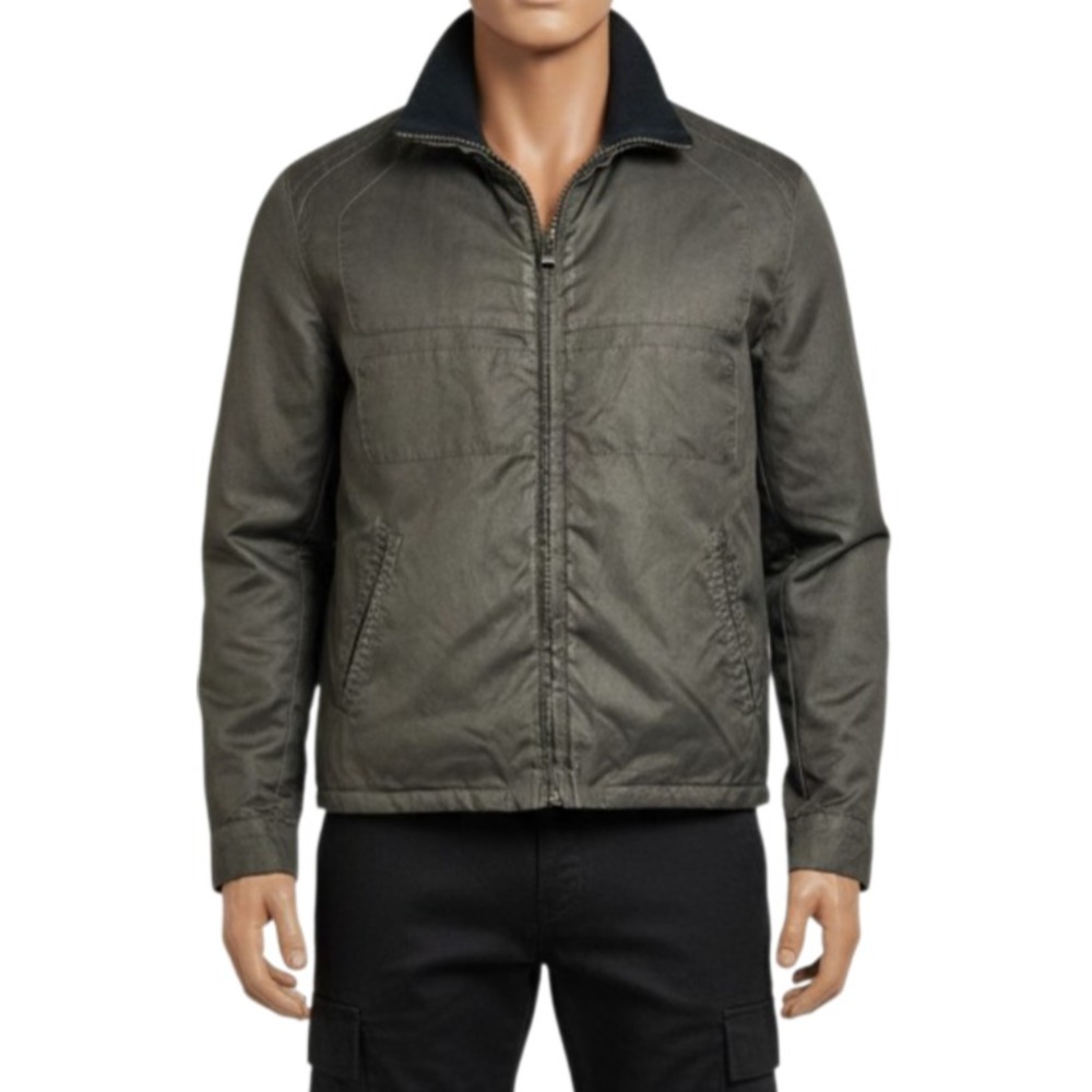 GUESS Men's XL Black Shiny Nylon Softshell Bomber Puffer Jacket Full Zip Coat